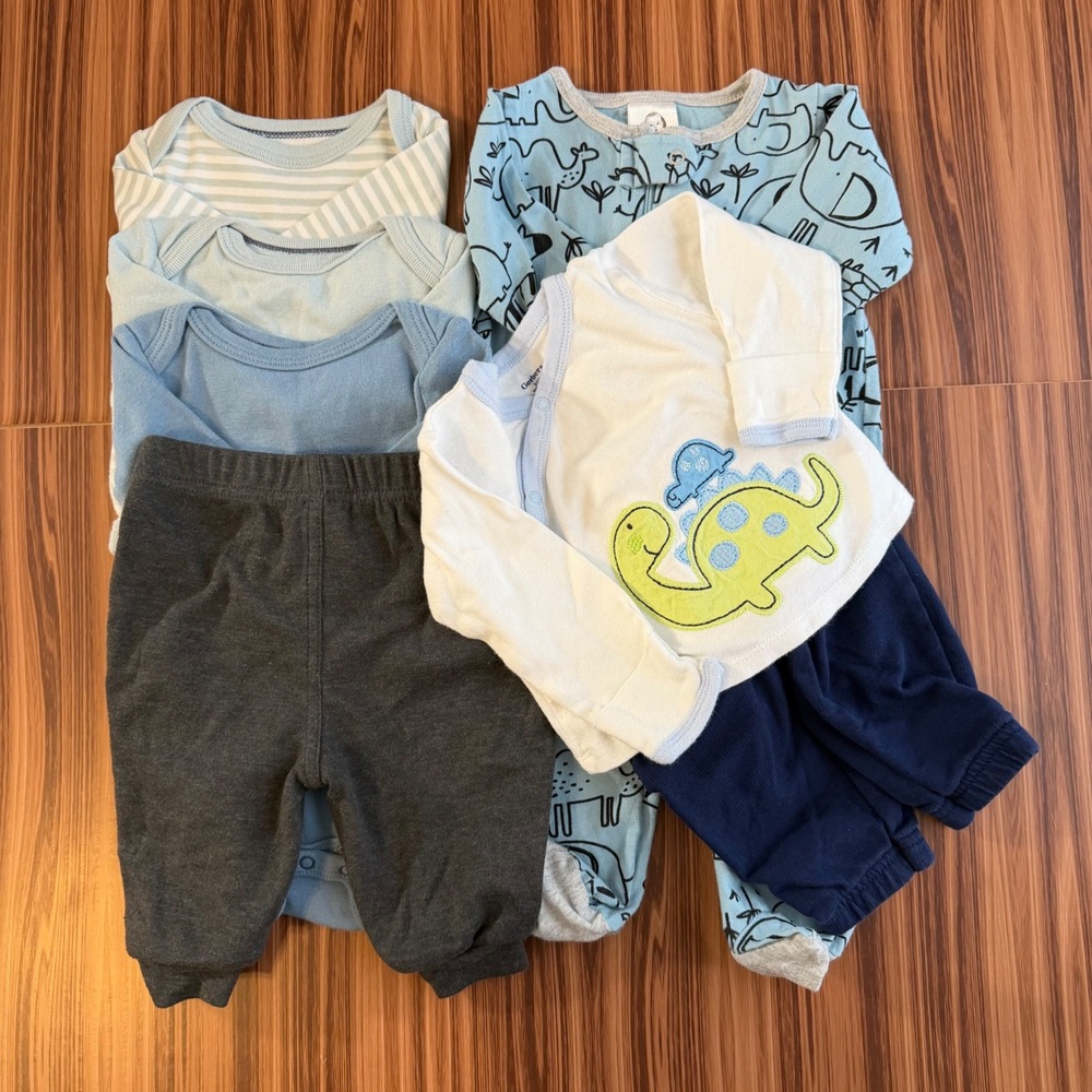 Baby Boy 0-3M Bundle Gerber‎ Calvin Klein Cloud Island Carters 7pc Set Blue Grey